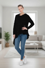 Load image into Gallery viewer, Moonlight Soft Textured Asymmetric Sweater in Black - 2944
