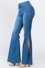 Load image into Gallery viewer, High waisted Denim Side Slit Flare Bottoms