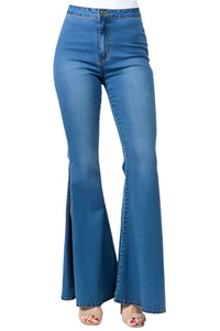 High waisted Denim Side Slit Flare Bottoms