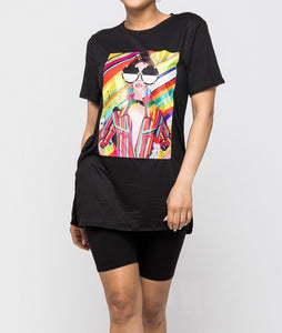 Graphic printed oversized top with short sets