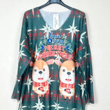 Christmas Patterned V-Neck Sweater, Long Sleeve