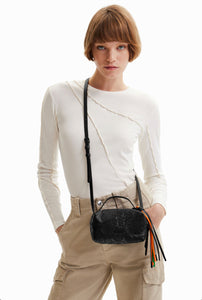 Crossbody with leather effect with Floral Embroidery