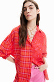 Oversize patchwork plaid shirt- women