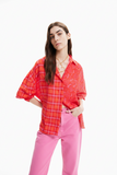 Oversize patchwork plaid shirt- women