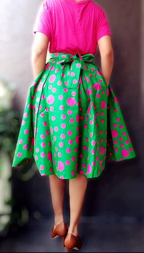 Green/ Pink Polka Dot Mid Length Skirt
