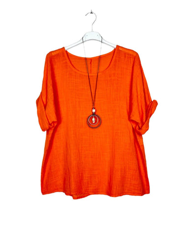 Cotton Blouse Solid Color w/Necklace