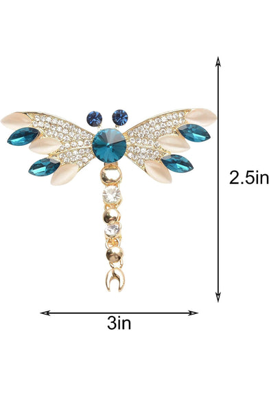 Blue Crystal Rhinestones Brooch Dragonfly Shape