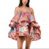Spaghetti Straps Tiered Flare Mini Dress