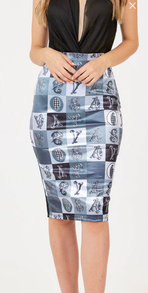 Letters Print Pencil Skirt