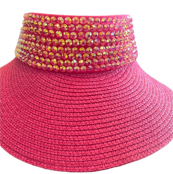 Visor Rhinestone Decor Straw Hat