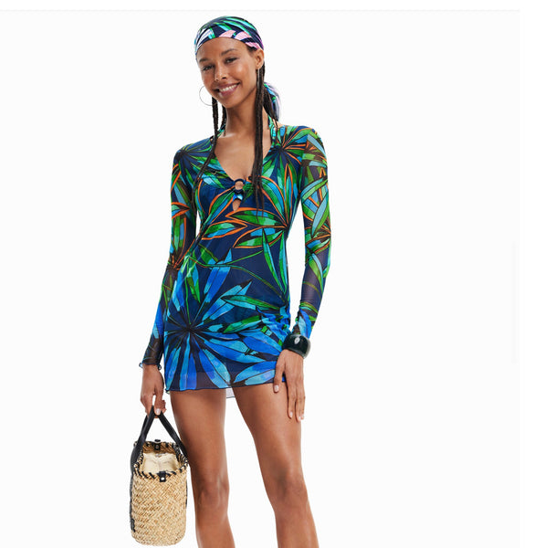 Short tropical cut-out dress -women