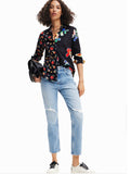 Floral half-and-half shirt women
