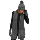 3 Piece Knit Bling Hat, Scarf, & Gloves Set with Stones