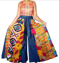 Load image into Gallery viewer, Denim and Print Pleated Wide Leg Pants