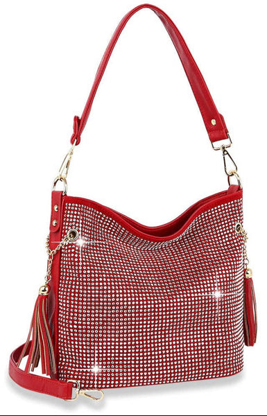 Red Print Rhinestones Hobo Bag