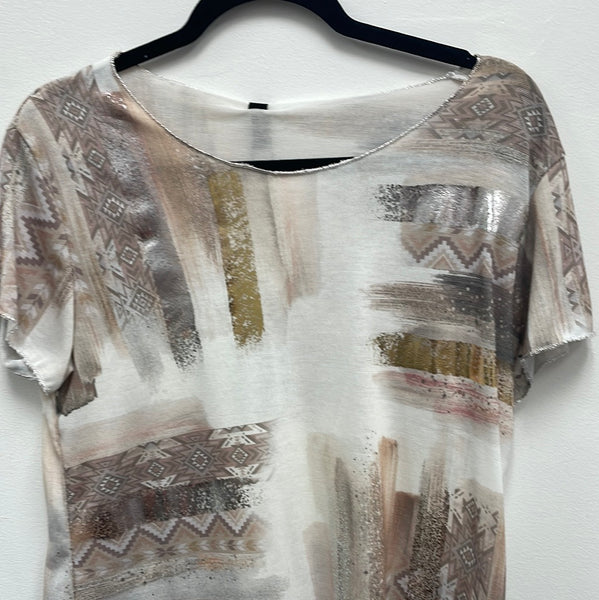 Aztec Foil Print Top w/Lurex Trim