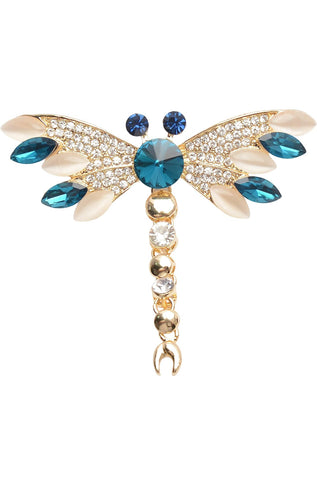 Blue Crystal Rhinestones Brooch Dragonfly Shape
