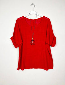 Cotton Blouse Solid Color w/Necklace