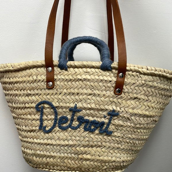 Straw Bag Hand Woven with Leather straps