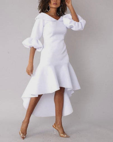 Pure White Puffy Sleeves Dress