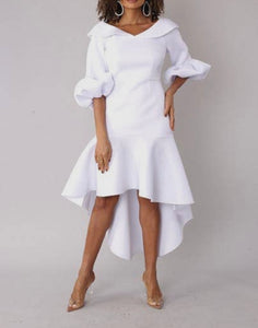 Pure White Puffy Sleeves Dress