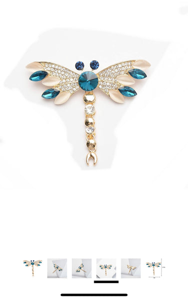 Blue Crystal Rhinestones Brooch Dragonfly Shape