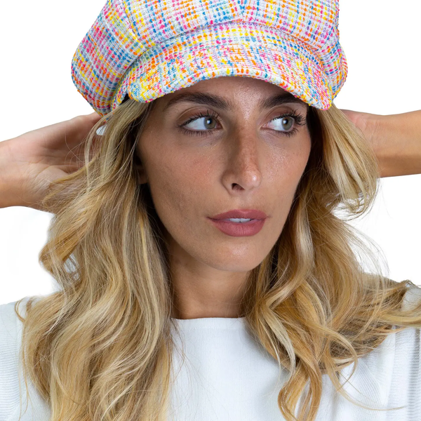 Multi Color Tweed Newsboy Cabby Cap