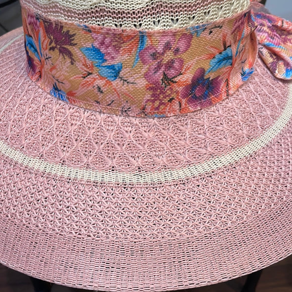 Floral Print Burlap Ribbon Hat