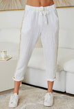 White Sequin Stripe pants in 100% Italian Linen
