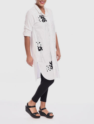 White Buttons Down Dress in Doodle Spots