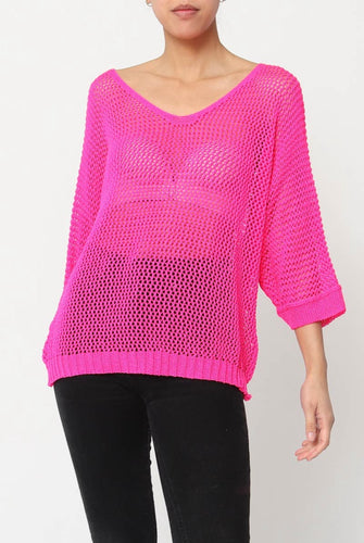 3/4 sleeve v-neck knitted sweater