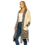 Fringe Tribal Knit Cardigan Sweater