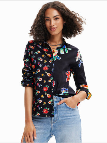 Floral half-and-half shirt women