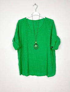 Cotton Blouse Solid Color w/Necklace