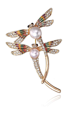 Australian Crystal Brooch Double Dragonfly Shape