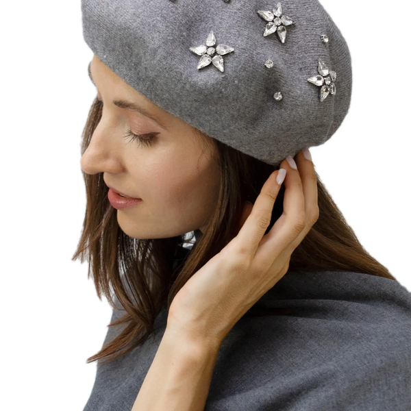 Rhinestone Star Knit Beret