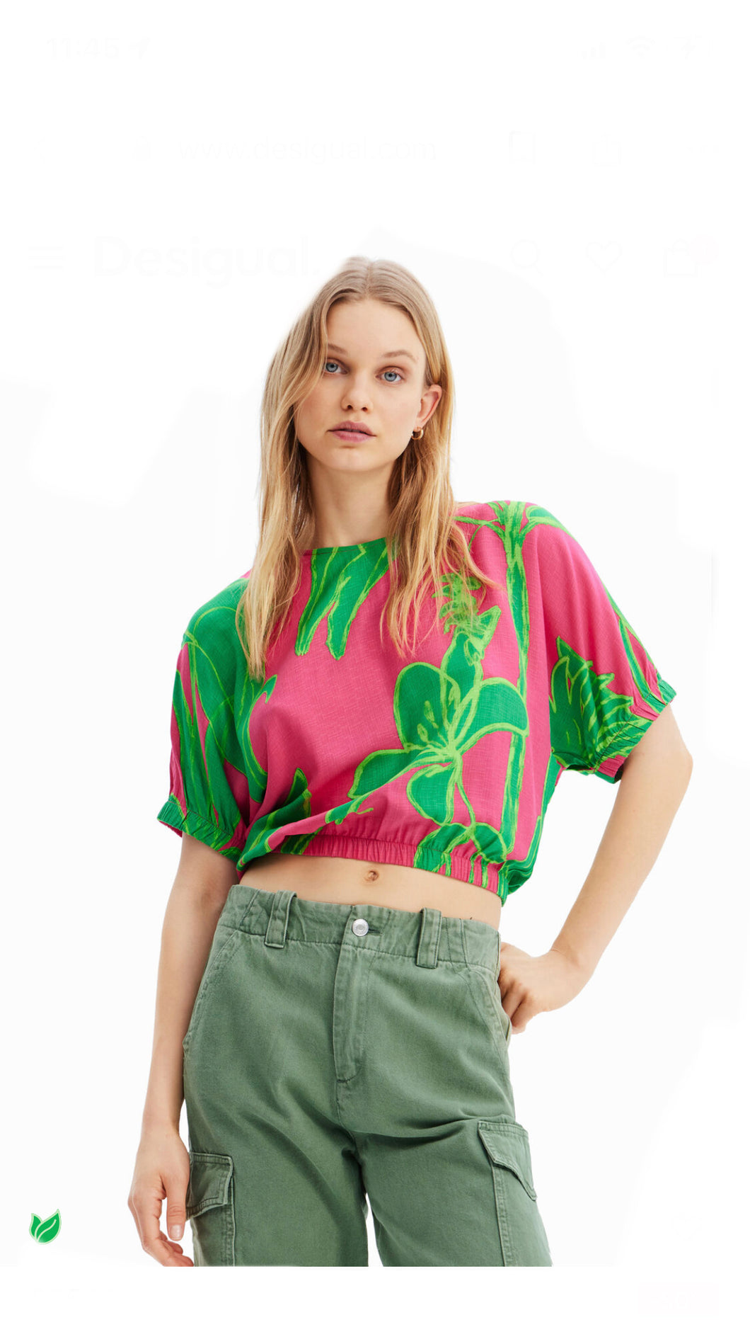 Short tropical puff-sleeve blouse Women