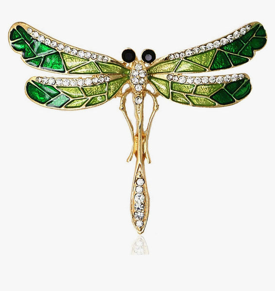 Green Crystal Rhinestones Brooch Dragonfly Shape