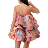 Spaghetti Straps Tiered Flare Mini Dress