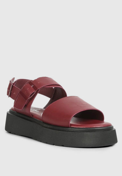 GLADEN Pin Buckle Platform Sandals  BURGUNDY