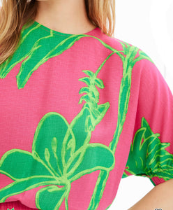 Short tropical puff-sleeve blouse Women