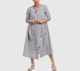 Boho Dress in White Seersucker