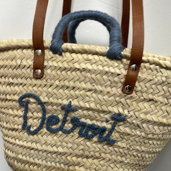 Straw Bag Hand Woven with Leather straps