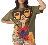 Oversize Print Tee with Studs