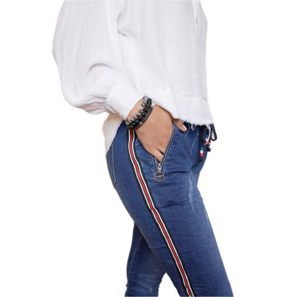 Stripe Denim Pull Up Pants