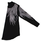 Long Sleeve Shirt Black Bling Wings For Women