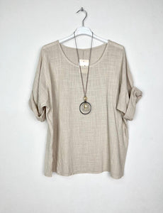 Cotton Blouse Solid Color w/Necklace