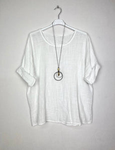 Cotton Blouse Solid Color w/Necklace