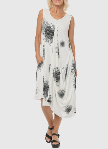 Cotton Dress in Ivory Scribble