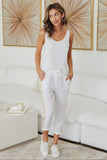 White Sequin Stripe pants in 100% Italian Linen